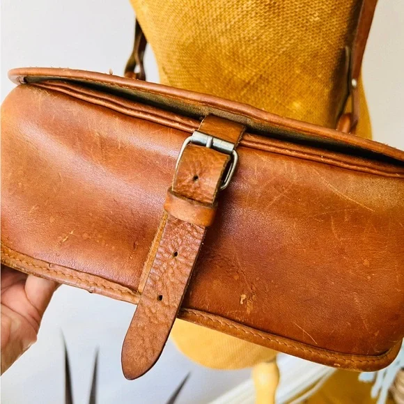 VINTAGE 70’s Style Genuine Leather Bag, Tan, European/Swedish - Picture 7 of 11